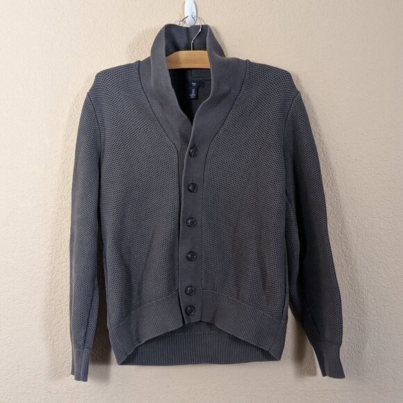 Gap Mens Cardigan Shawl Collar Chunky Waffle Ribbed Knit M Grey Grandpa - Picture 1 of 11